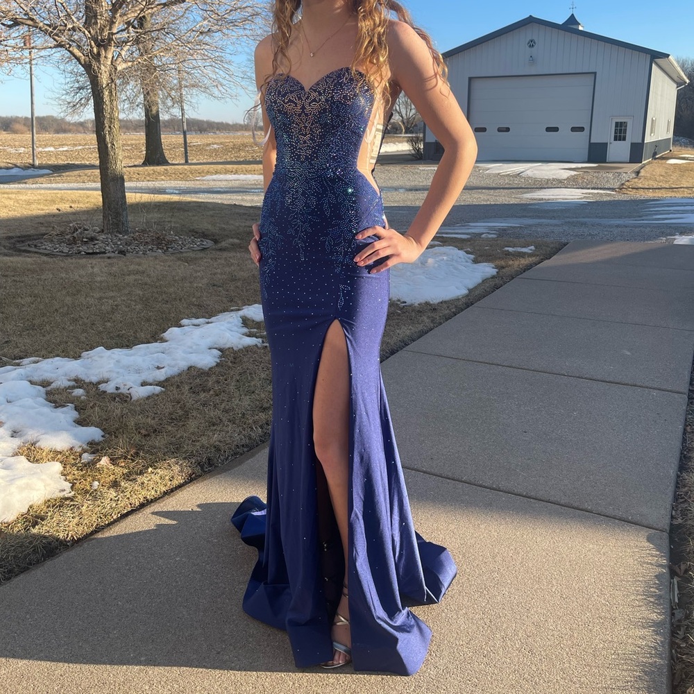 Amarra Style 88360 Prom Dress, sz000 Lace-Up Navy Blue and hotstone Evening Gown